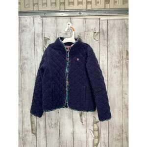 LILLY PULITZER Girl sz 7 Blue Fleece jacket floral trim Quilted